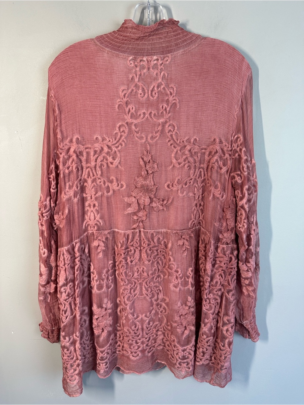 Soft Surroundings Mock Neck Silk Embroidered Blouse Size L Romantic Feminine - Picture 2 of 11